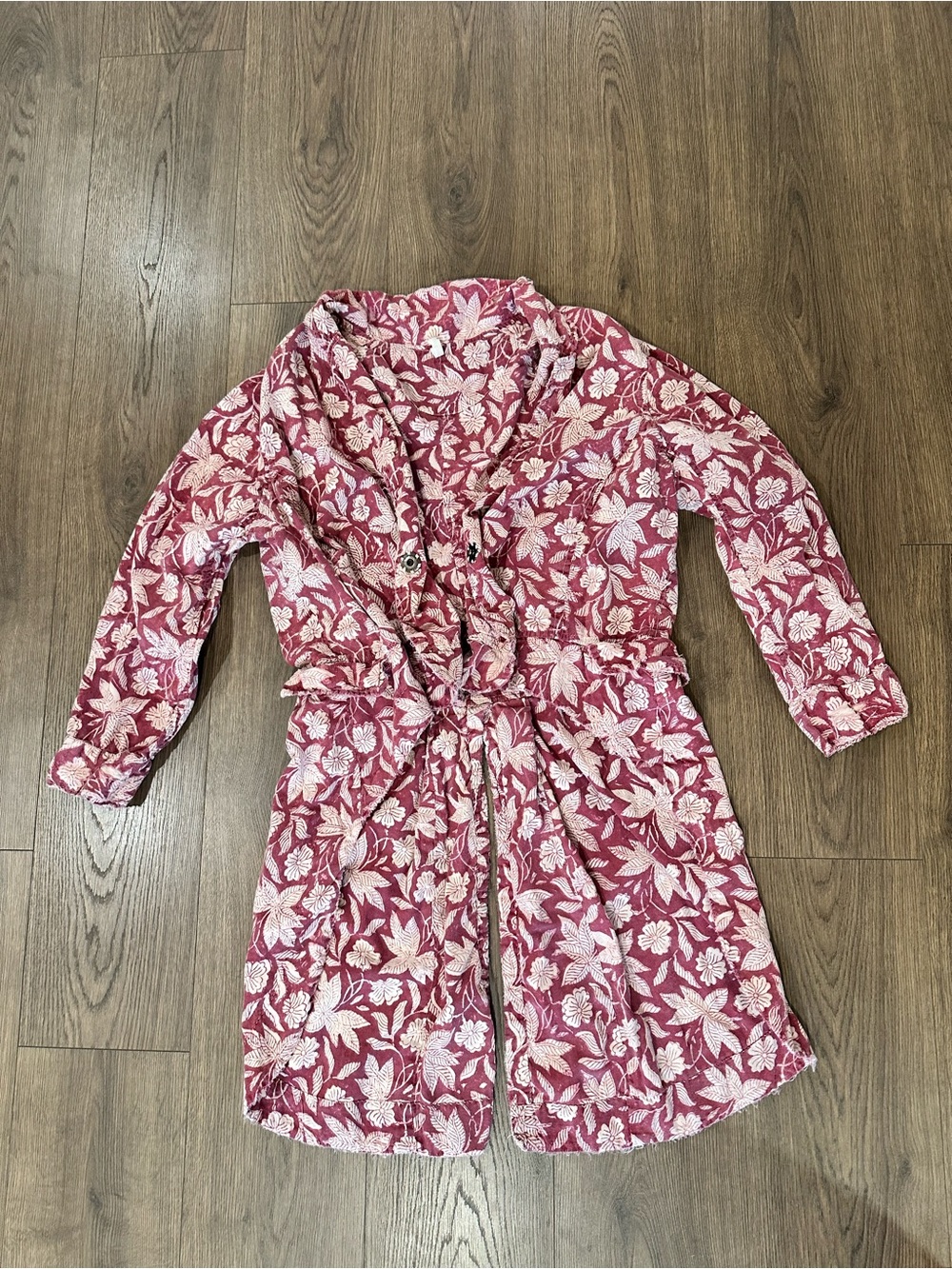Magnolia Pearl Cranberry Pink Deconstructed Floral Leaf-Print Duster ONE SIZE